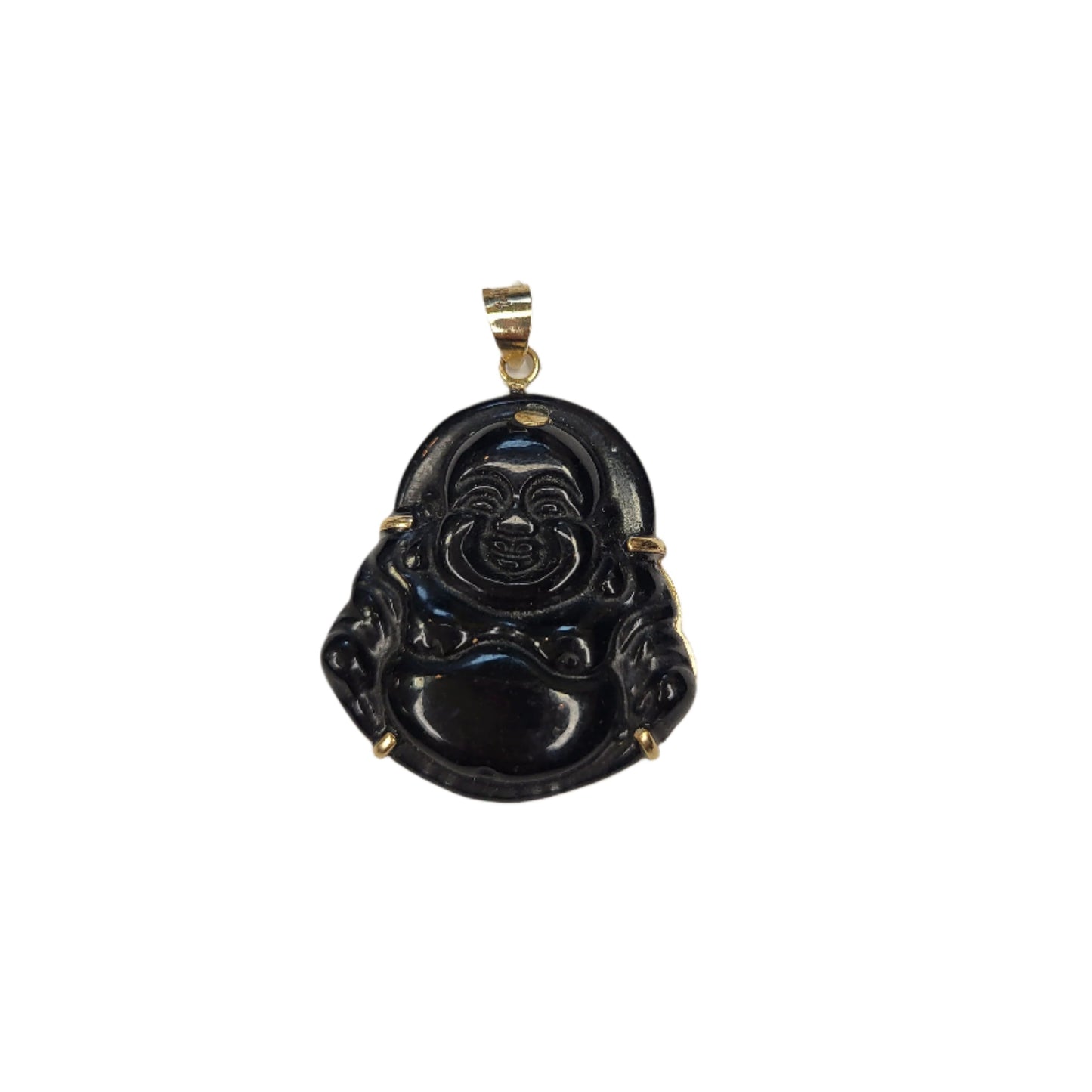 14k Yellowgold Black Jade Buddha Pendant