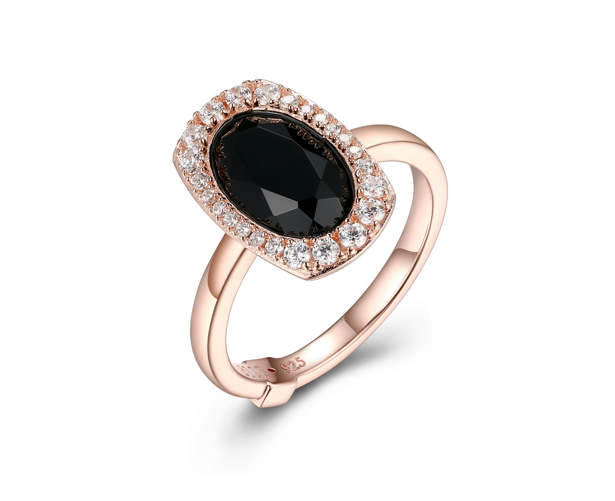 Elle Sterling Silver Oval Black Agate Ring