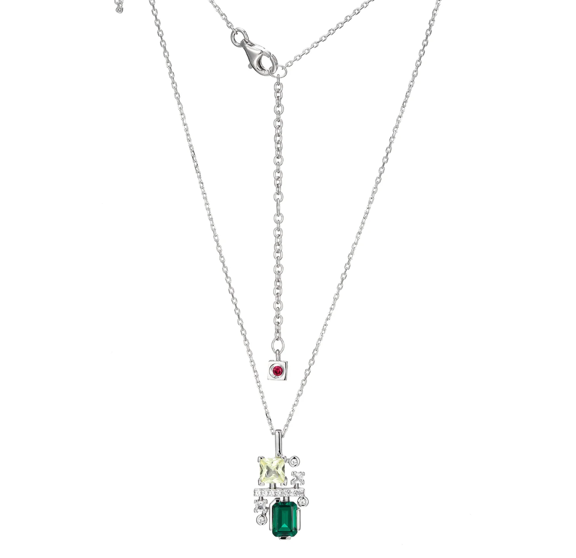 Elle Sterling Silver Multi Stone Lab Created Emerald Necklace