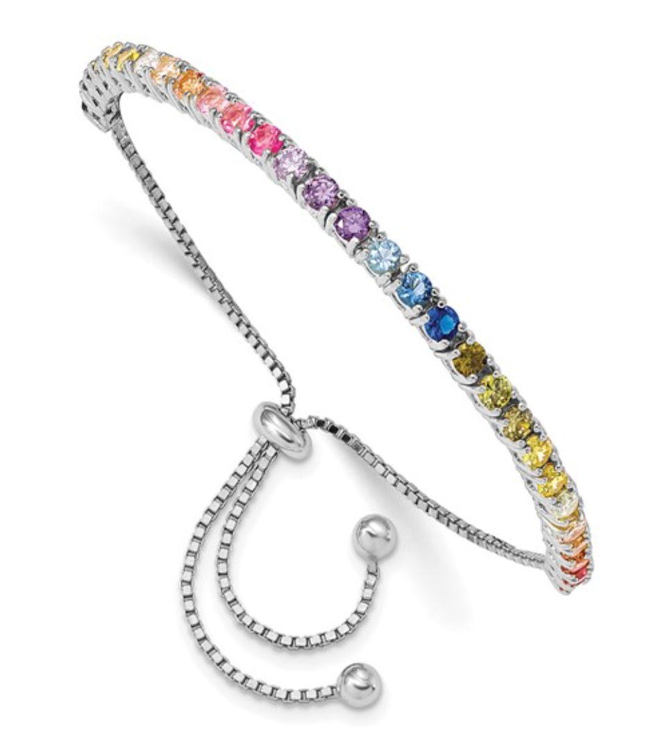 Sterling Silver Colorful Cz Adjustable Bolo Bracelet