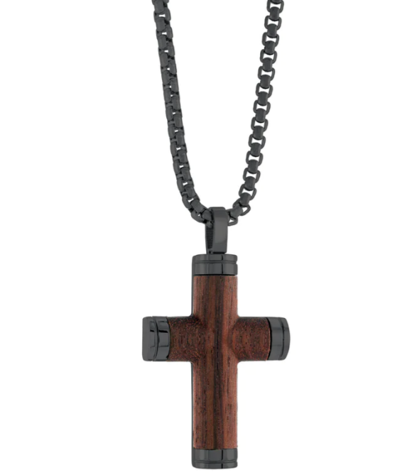 Stainless Steel Wood Inlay Cross Necklace Jewels De Oro