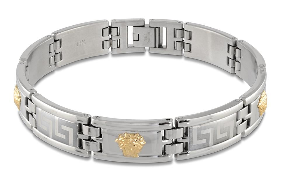 Stainless Steel Greek Key 18K Medusa Head Bracelet