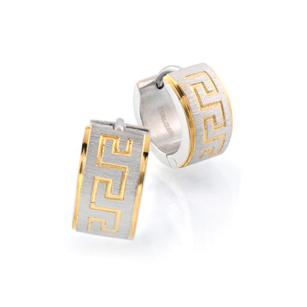 Gold Ion Greek Key Huggies
