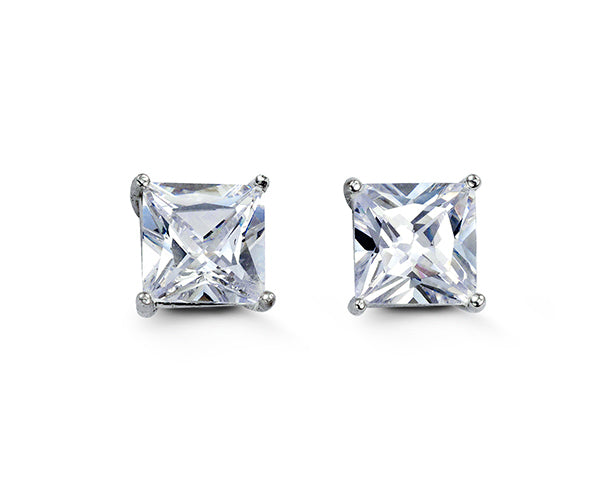 (8mm)Sterling Silver Cz Square Studs