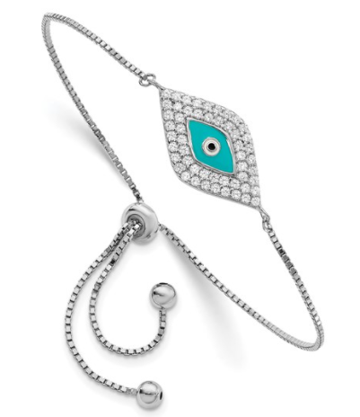 Sterling Silver Rhodium Plated Evil Eye Bracelet