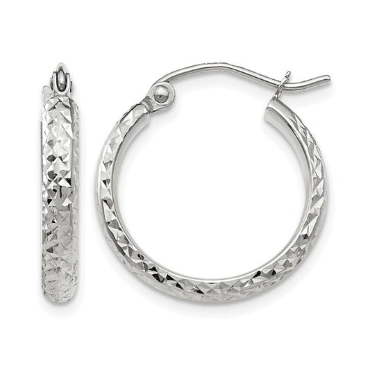 10k Whitegold Diamond Cut Hoops