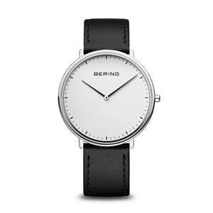 Bering Black Leather Belt Watch with White Ultra Slim Dial | 15739-404