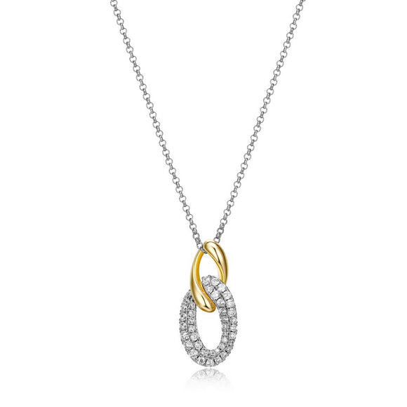 Sterling Silver Twisted Oval Link Necklace with Cubic Zirconia