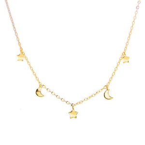 10K Yellow Gold Star and Moon Necklace