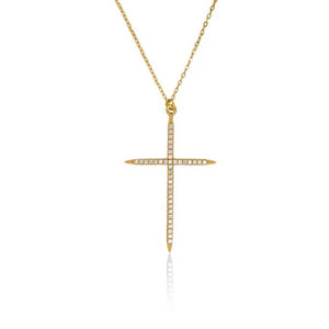 Gold Ip Cubic Zirconia Cross Necklace