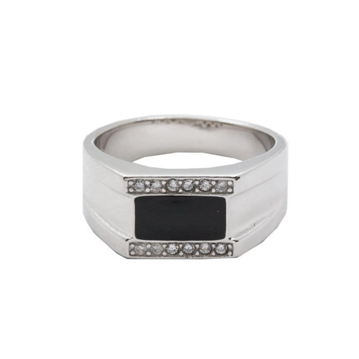 Men’s Sterling Silver Signet Ring with Black Onyx & CZ Accents