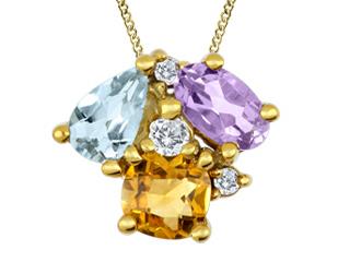 10k Yellow Gold Aquamarine, Amethyst, Citrine, and Diamonds Necklace