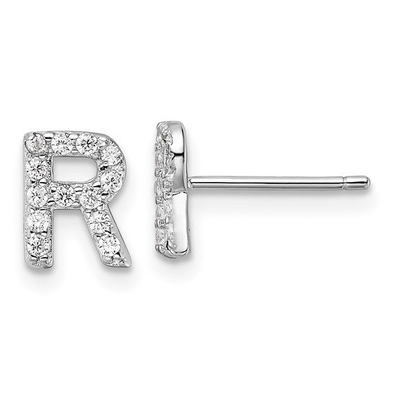 Sterling Silver Initial "R" Stud Earrings