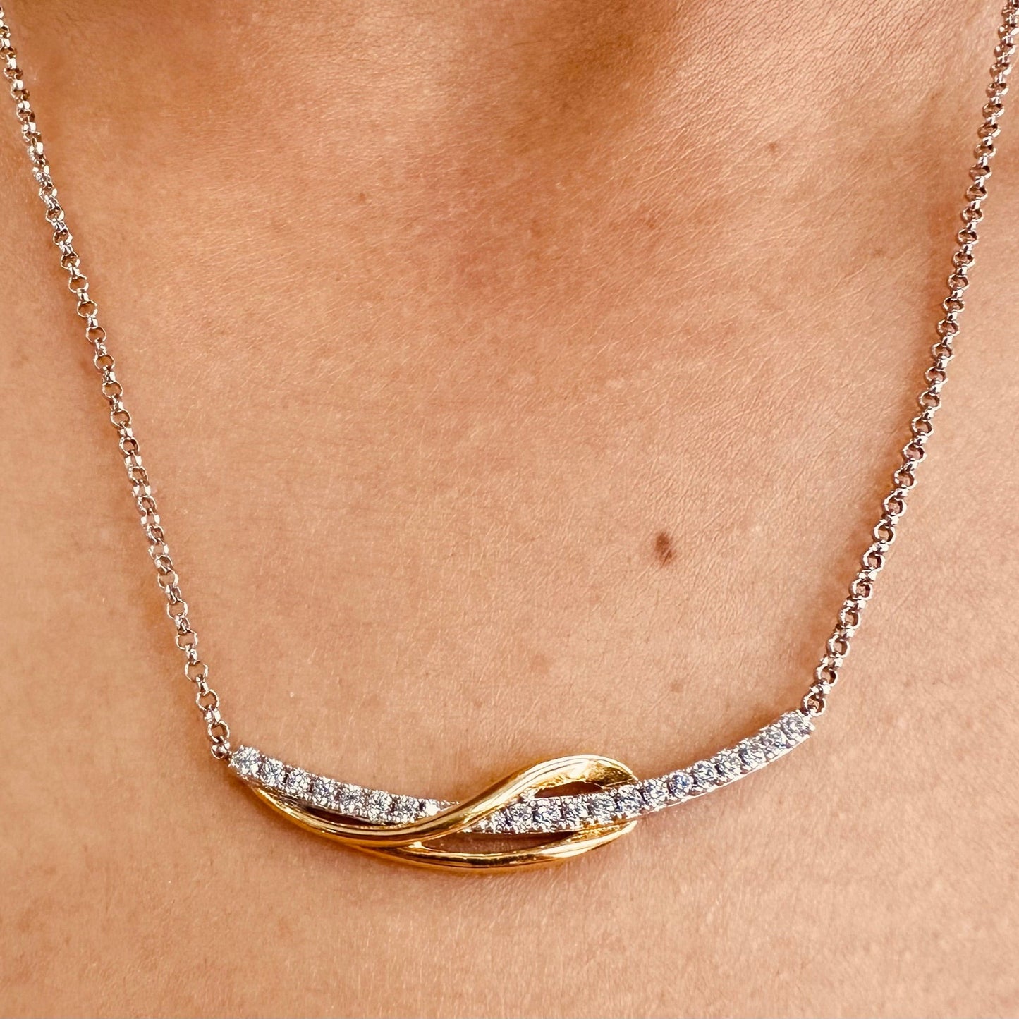 Elle Sterling Silver Bar Necklace with Cubic Zirconia