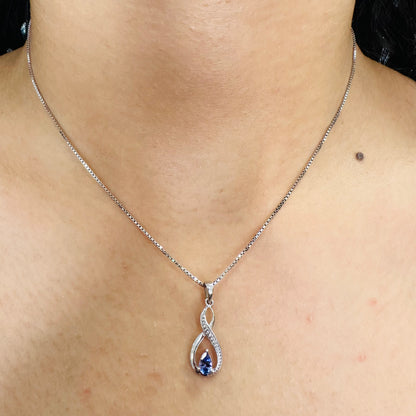 Sterling Silver Tanzanite and Diamond Infinity Necklace