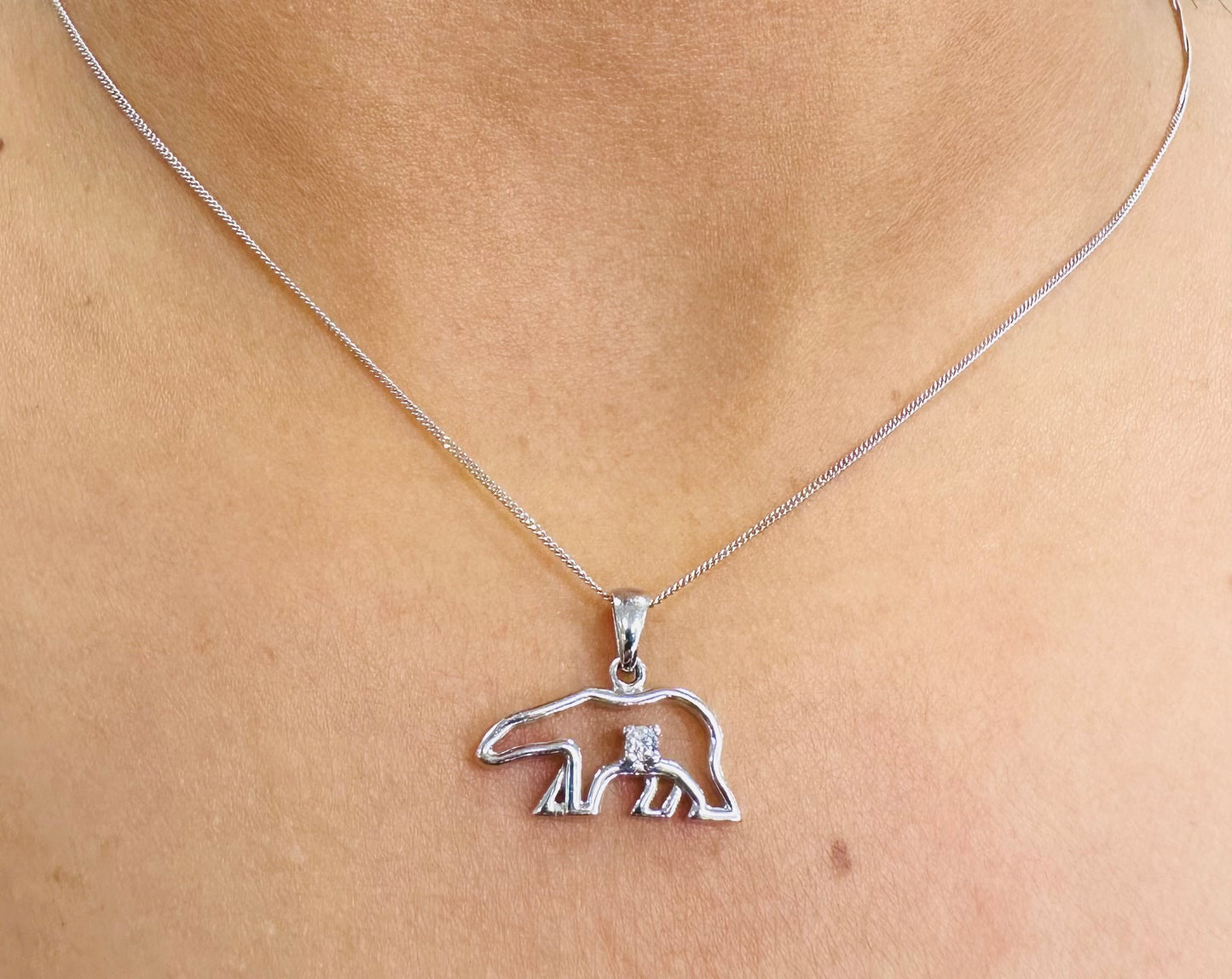 (0.38ct) 10K White Gold Bear Necklace with Canadian Diamond Pendant