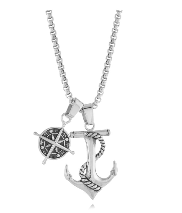 Stainless Steel Anchor & Compass Necklace