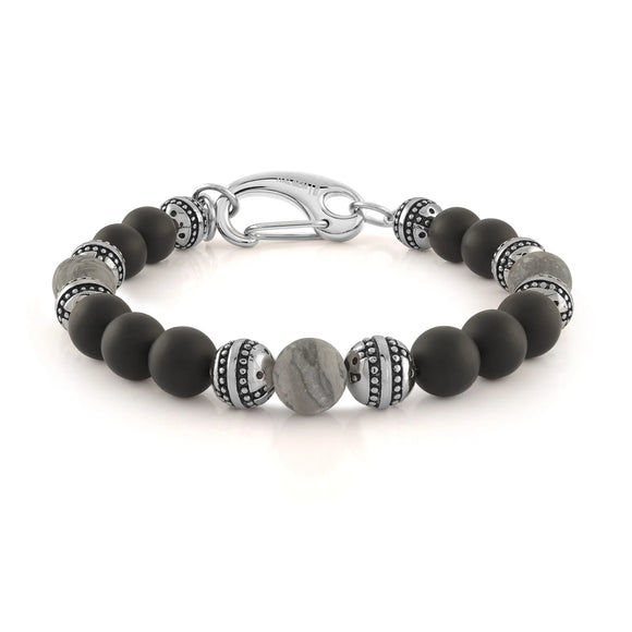Stainless Steel and Black Wrap Bracelet