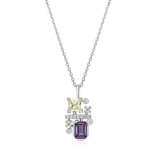Elle Sterling Silver Multi Stone Lab Created Alexandrite Sapphire Necklace