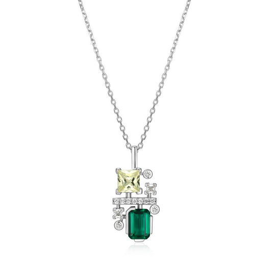 Elle Sterling Silver Multi Stone Lab Created Emerald Necklace