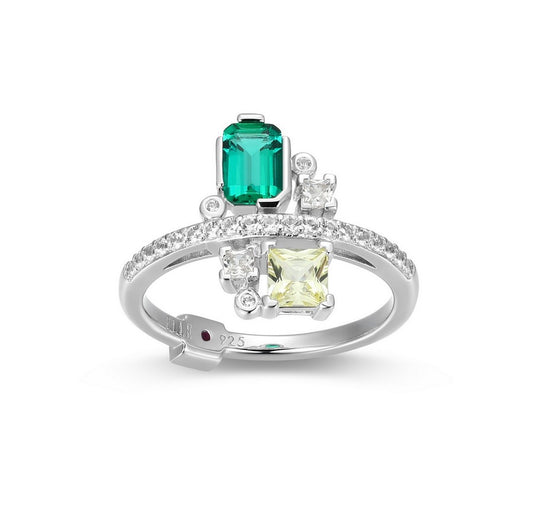 Elle Sterling Silver Multi Shape Created Emerald, and Yellow sapphire