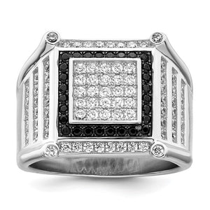 Sterling Silver Rhodium Micro Pavé Black and White Cz ring