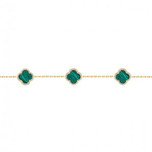 Sterling Silver GoldIp Designer Green Malachite Clover Bracelet