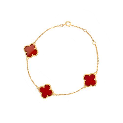 Sterling Silver Gold Ip Red Carnelian  Clover Designer Bracelet