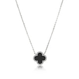 Sterling Silver GoldIP Clover Design Onyx Necklace