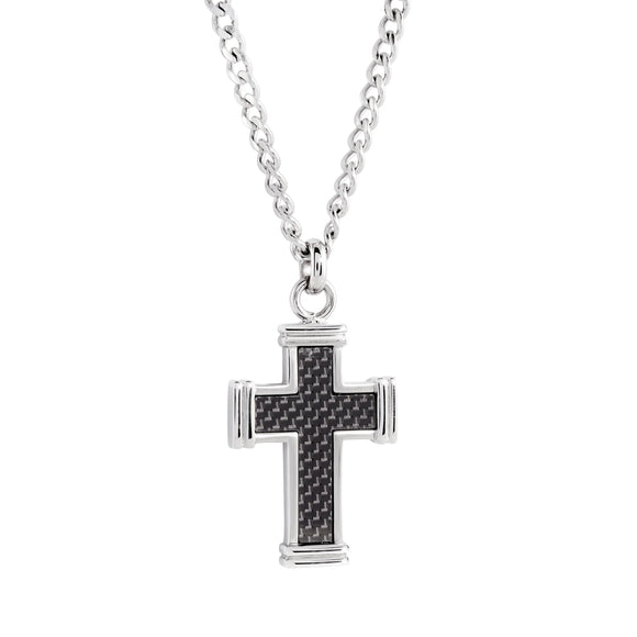 Stainless Steel Carbon Fiber Cross Necklace