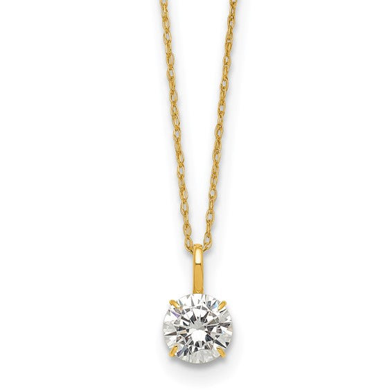 14K Yellowgold Solitare Cz Pendant Necklace