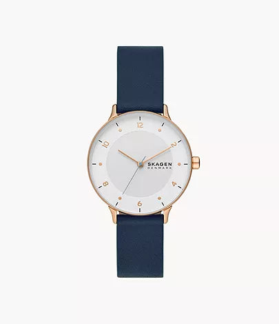 Skagen Riis Three-Hand Blue Leather Watch | SKW3090