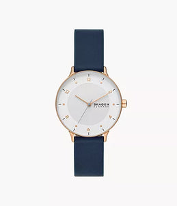 Skagen Riis Three-Hand Blue Leather Watch | SKW3090