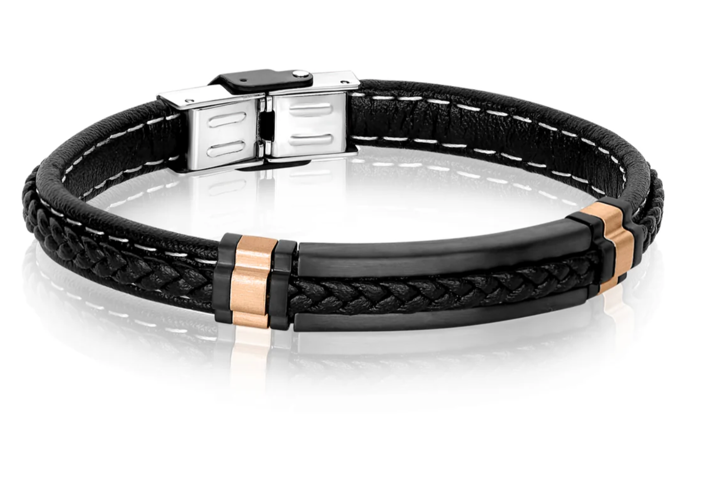 Italgem Stainless Steel  Accented Leather Bracelet