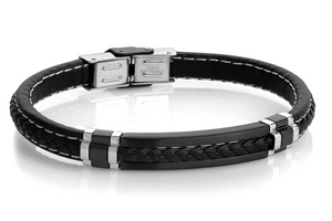 Italgem Stainless Steel  Accented Leather Bracelet