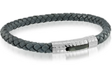 Italgem Stainless Steel Checkered Clasp Grey Leather Bracelet