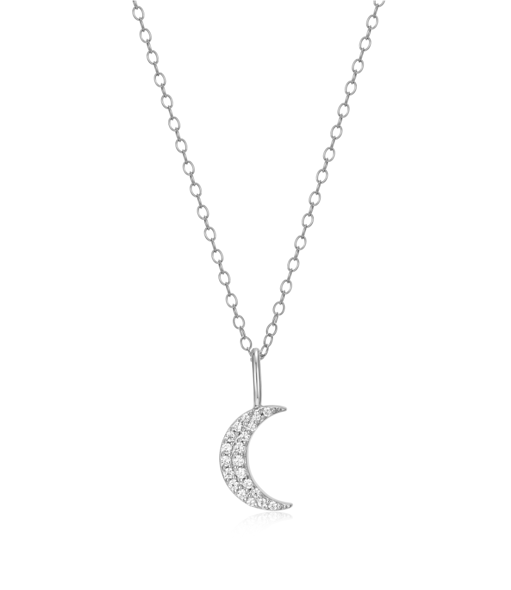 M by Monte Luna Sterling Silver Crescent Moon Lab Grown Diamond Necklace