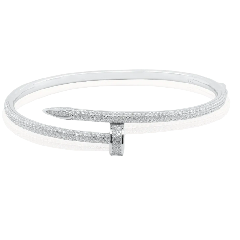 Sterling Silver Cz Nail Bangle