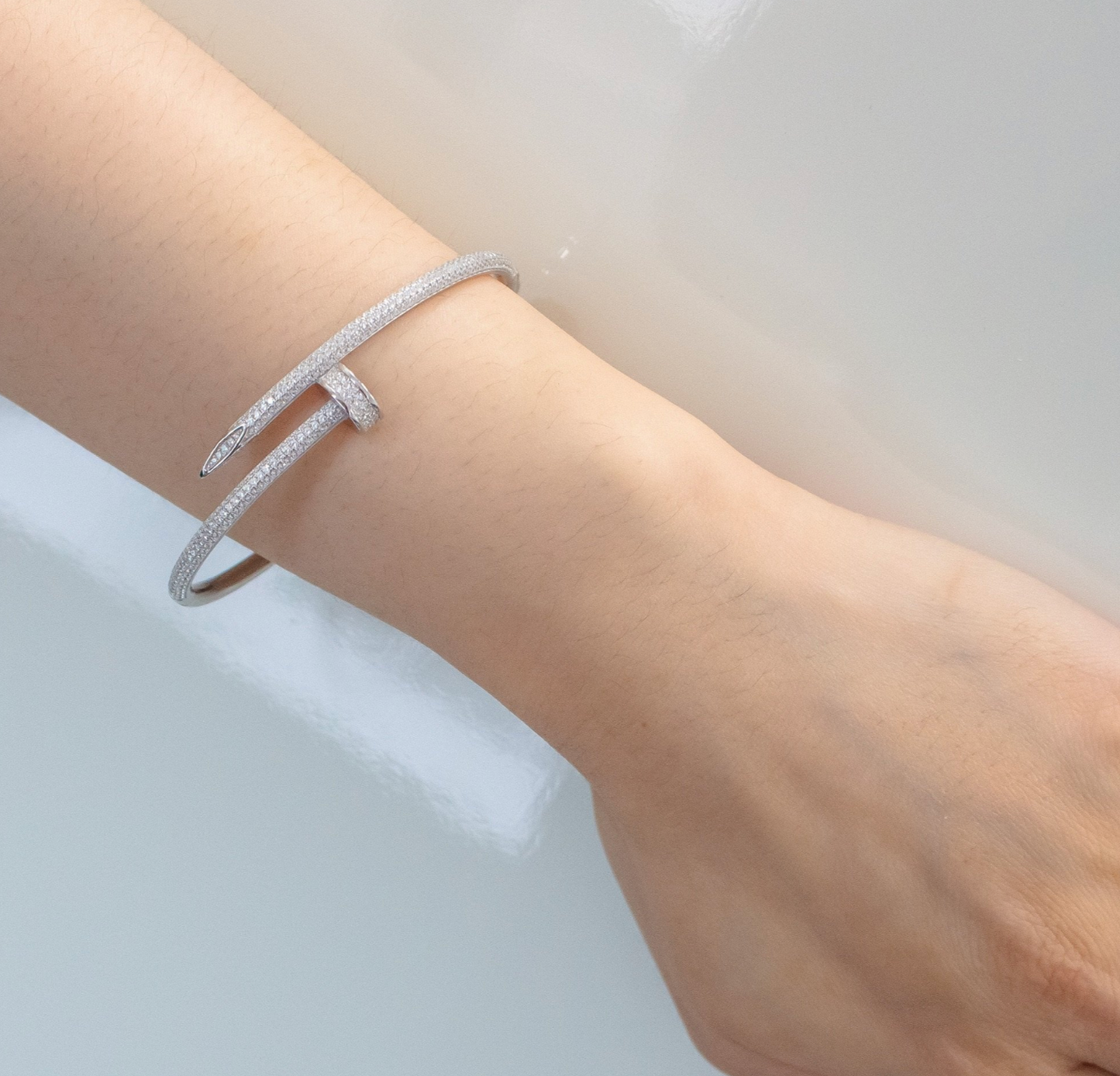Sterling Silver Cz Nail Bangle
