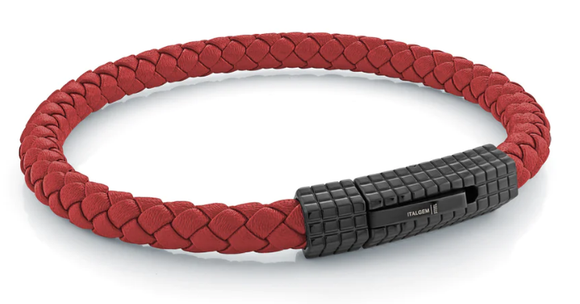 Red Leather Stainless Steel Bracelet