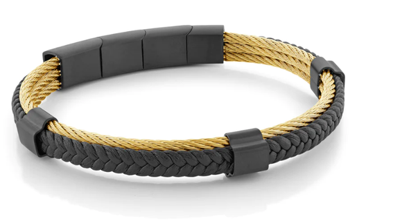 7MM Leather & Cable Bangle Bracelet