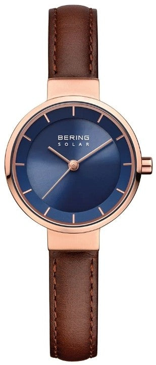 Bering Women's Solar Blue Dial Brown Leather Watch | 14627-567