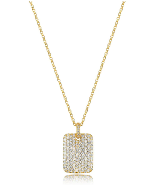 Sterling Silver Goldip Rectangle Necklace with Cubic Zirconia