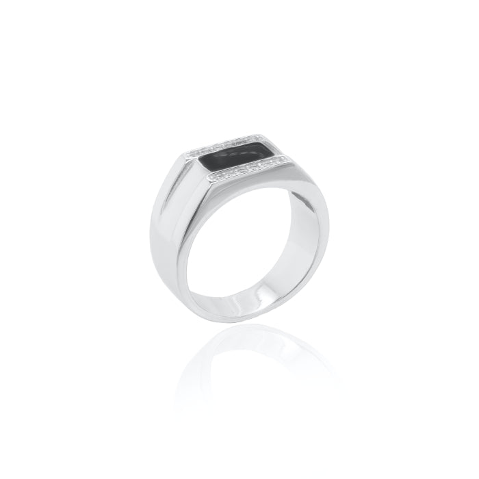 Men’s Sterling Silver Signet Ring with Black Onyx & CZ Accents