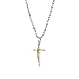 Stainless Steel Two Tone Crucifix Necklace
