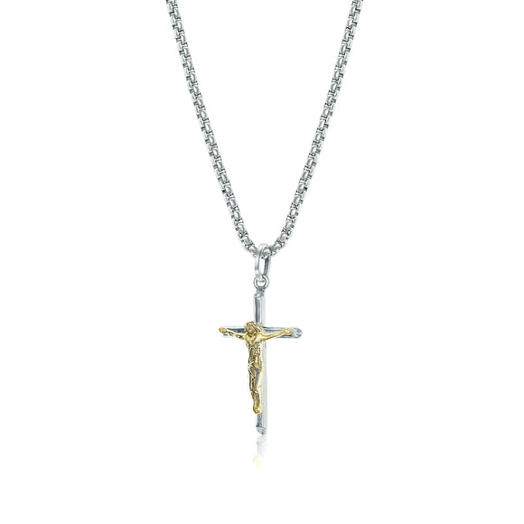 Stainless Steel Two Tone Crucifix Necklace