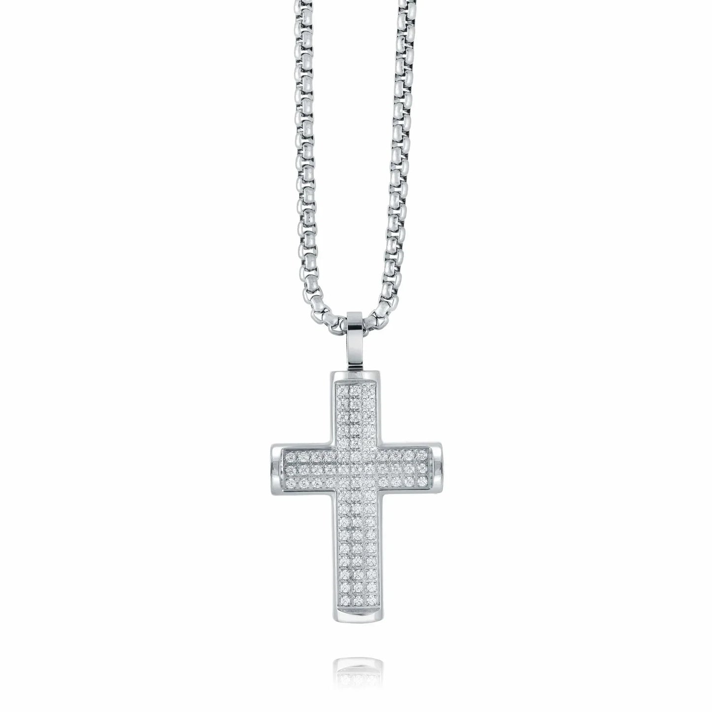 Stainless Steel Gold Ion Cubic zirconia Cross Necklace