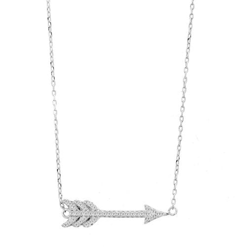 Sterling Silver Arrow Necklace with Cubic Zirconia Stones