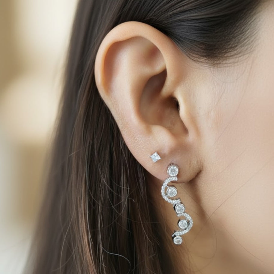 Sterling Silver Wavy Earring