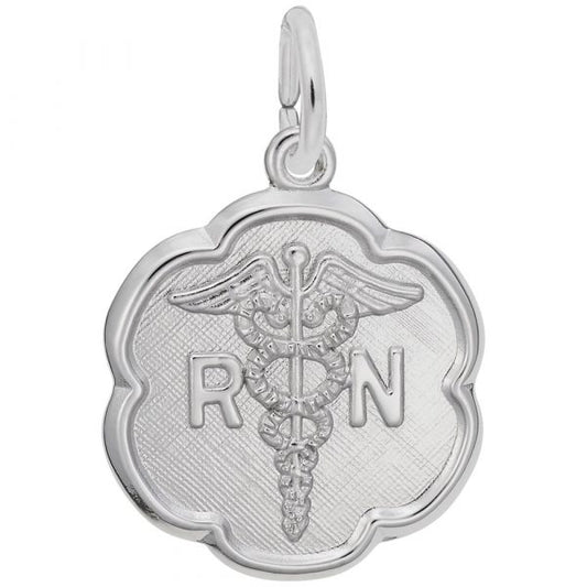 Rembrandt Charms RN Caduceus Scalloped Disc Charm